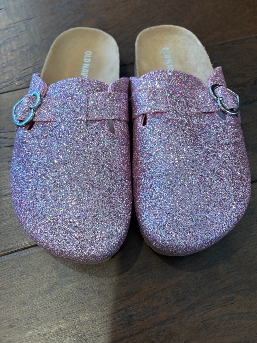 Old Navy Kids Pink Glitter Buckle Slip-Ons